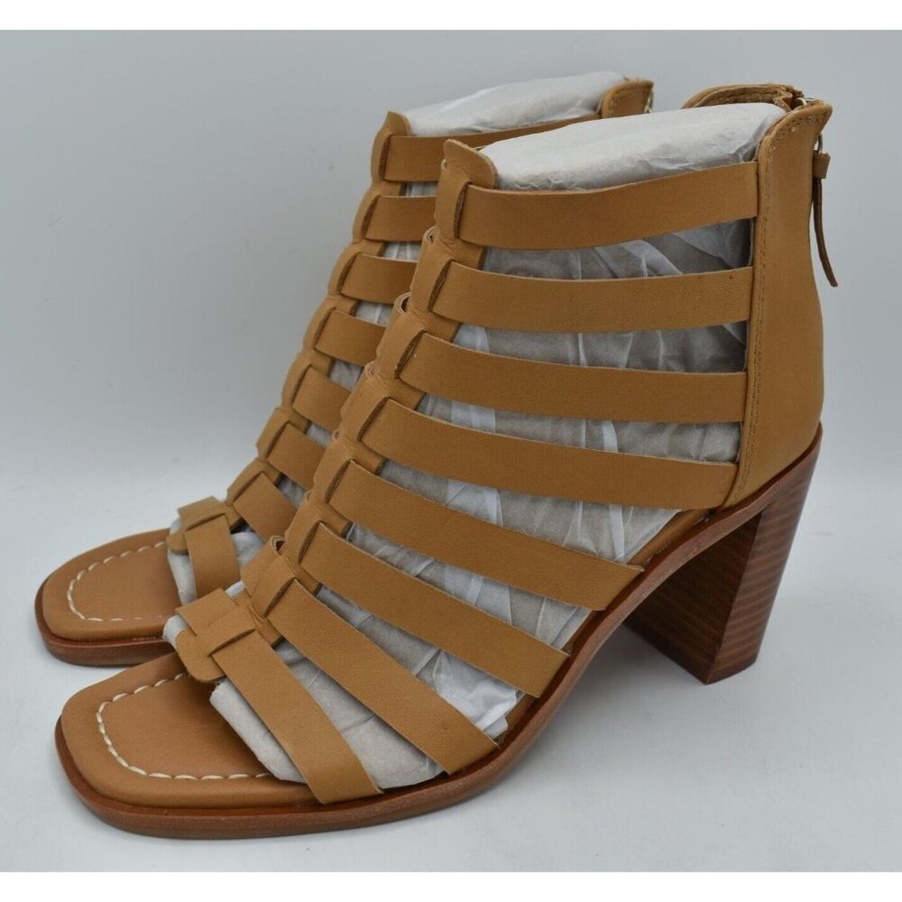 Sofft Womens Size 7 Stratford Luggage Leather‎ Caged Zip Heeled Sandals Shoes
